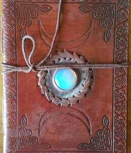 5″ x 7″ Triple Moon with Stone Embossed leather w/ cord