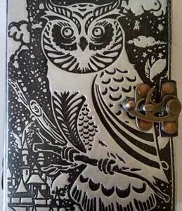 black/ silver Owl leather blank book w/ latch