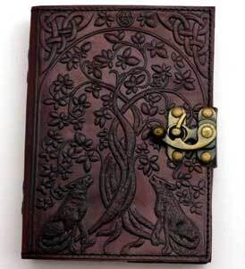 Wolf & Tree of Life leather blank book w/ latch