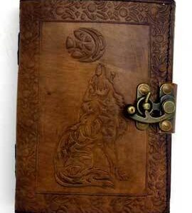 Celtic Wolf & Moon leather blank book w/ latch