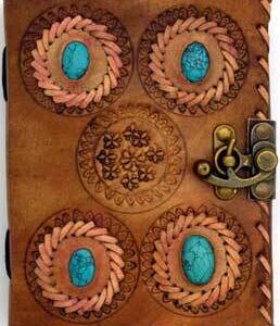4 Turquoise Stones leather blank book w/ latch