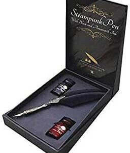Steampunk Pen with Black & Amaranth Ink calligraphy set