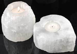White Tower Selenite tealight candle holder