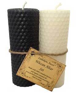 4 1/4″ Wiccan Altar set black & white Lailokens Awen candle