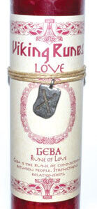 Love pillar candle with Geba Rune pendant