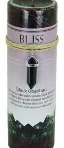 Bliss pillar candle with Black Obsidian pendant