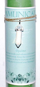 Communication pillar candle with Opalite pendant