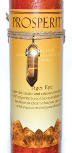 Prosperity pillar candle with Tiger Eye pendant