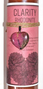 Clarity pillar candle with Rhodonite heart