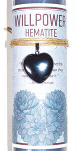 Willpower pillar candle with Hematite heart