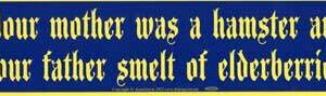 Your Mother Was a Hamster and Your Father Smelt of Elderberries bumper sticker – 11 1/2″ by 3″