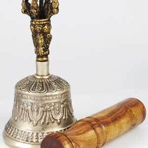 Bronze Tibetan Hand Bell & Puja Stick 5″