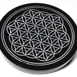4″ Obsidian, Black Flower of Life altar tile