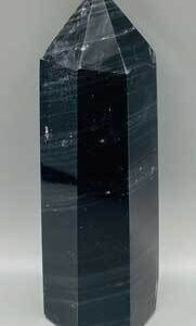 2.6-3.2# Obsidian, Black W silver stripes obelisk