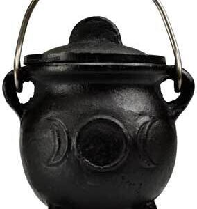 3″ Triple Moon cast iron cauldron w/ lid