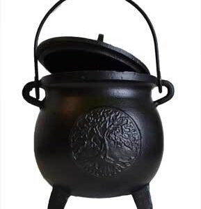 6″ Tree of Life cast iron cauldron w/ lid