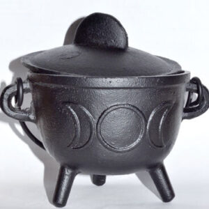 5″ Cast iron cauldron w/ lid Triple Moon