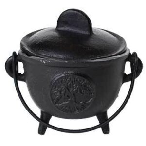 5″ Cast iron cauldron w/ lid Tree of Life