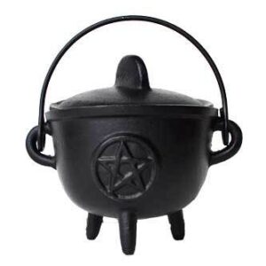 5″ Cast iron cauldron w/ lid Pentagram