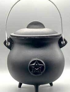 8″ Pentagram cast iron cauldron w/ lid