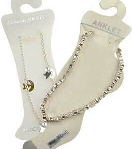 Silvertone anklet w/ Stars & Moons