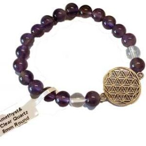 8mm Amethyst/ Quartz with Flower of Life