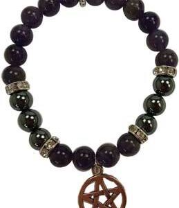 8mm Amethyst/ Hematite with Pentagram