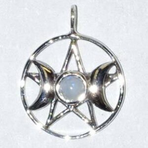 Triple Goddess Pentagram Moonstone sterling 11/16″