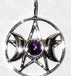 3/4″ Triple Goddess Pentagram Amethyst sterling