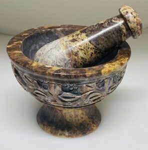 4″ Floral Soapstone Mortar & Pestle