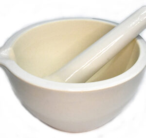 7″ Mortar/Pestle white ceramic