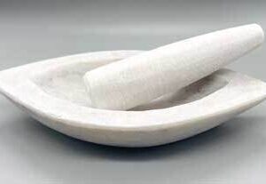8″ white Marble Boat mortar & pestle set