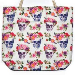 14″ x 16″ Skull & Roses jute tote bag
