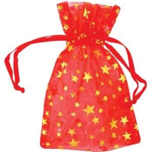 12 pk 2 3/4″ x 3″ Red organza pouch with Gold Stars