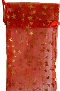 12 pk 3″ x 4″ Red organza pouch with Gold Stars