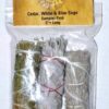 Cedar, White & Blue Sage smudge stick 3-Pack 4″ Cedar, White & Blue Sage smudge stick 3-Pack 4″