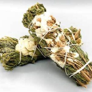 4″ Cedar & White Sinuata smudge stick