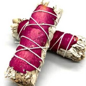 4″ White Sage & Rose Petal smudge stick